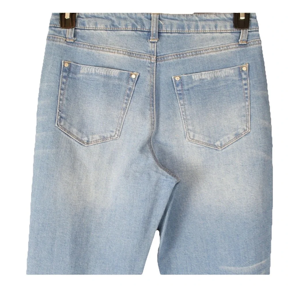 GB Women Jeans Size 7 Blue High Rise Stretch Embellished Distressed Pearl Detail